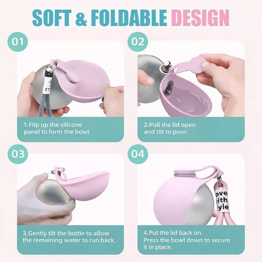 Dog Water Bottle with Removable Silicone Bowl