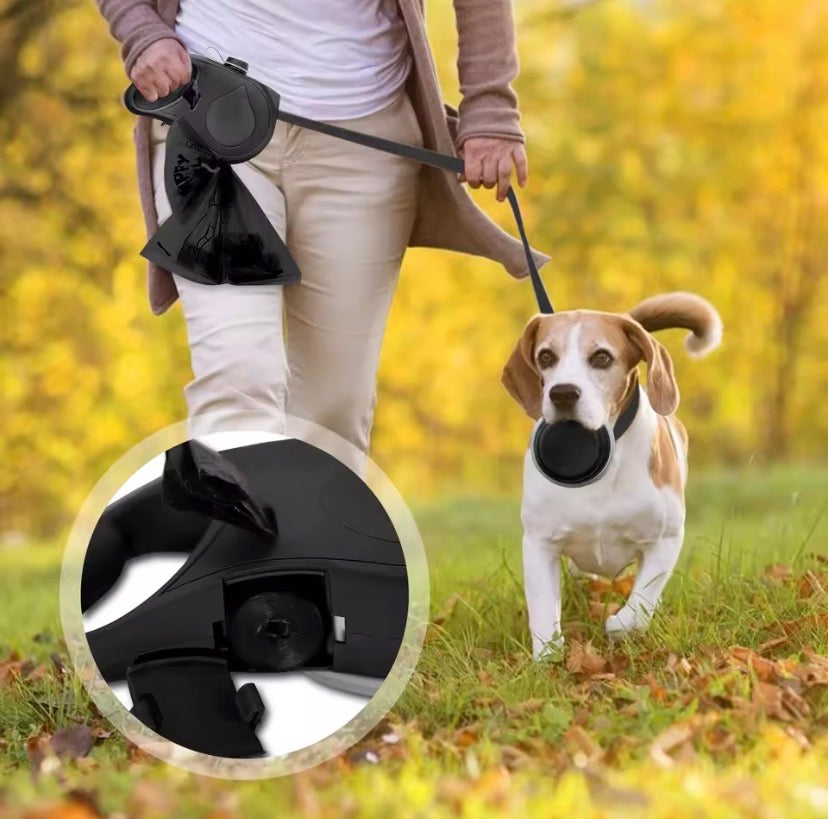 Multifunction Pet Dog Leash with Builtin Water Bottle Bowl Waste Bag Dispenser for Outdoor Walking Traction Rope Pet Accessories