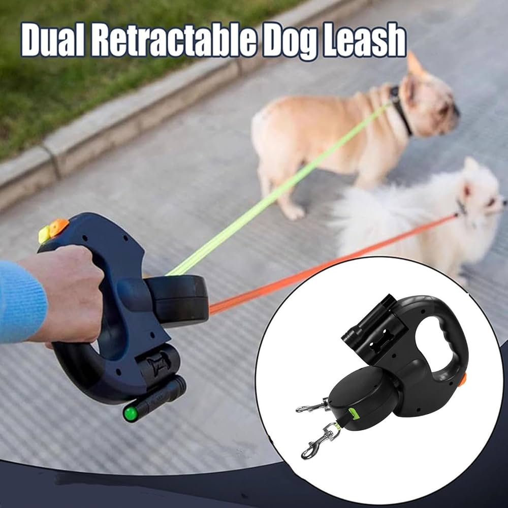 Retractable Dual Dog Leash with LED Light